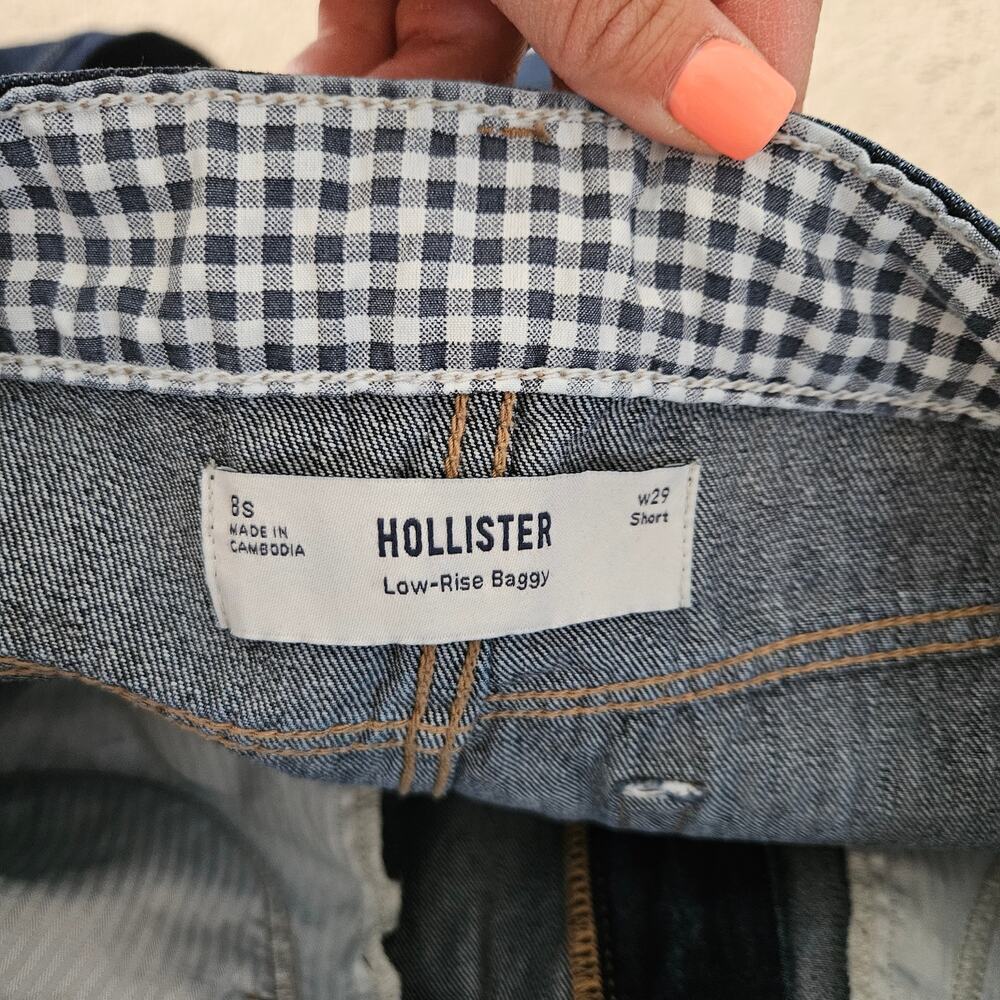 Hollister Low-Rise Dark Wash Foldover Waist Baggy Jeans 8S / 29 - Picture 4 of 8
